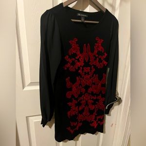 INC International Concepts Black embroidered sweater dress. Xs